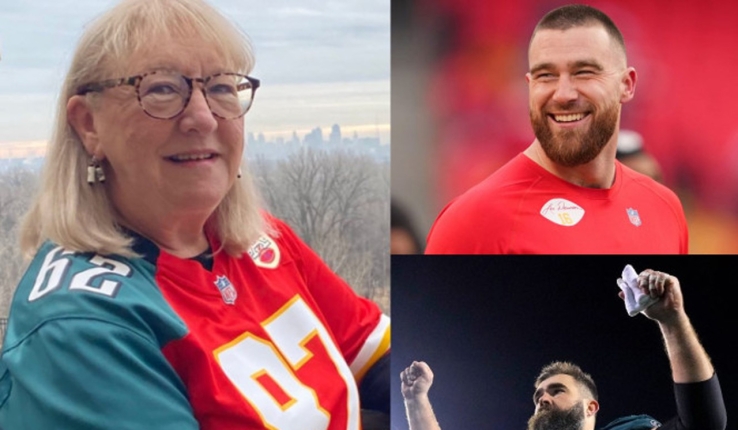Hermanos Kelce dividen el corazón de su madre en Super Bowl LVII