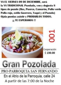 Habrá pozolada en parroquia San Fernando